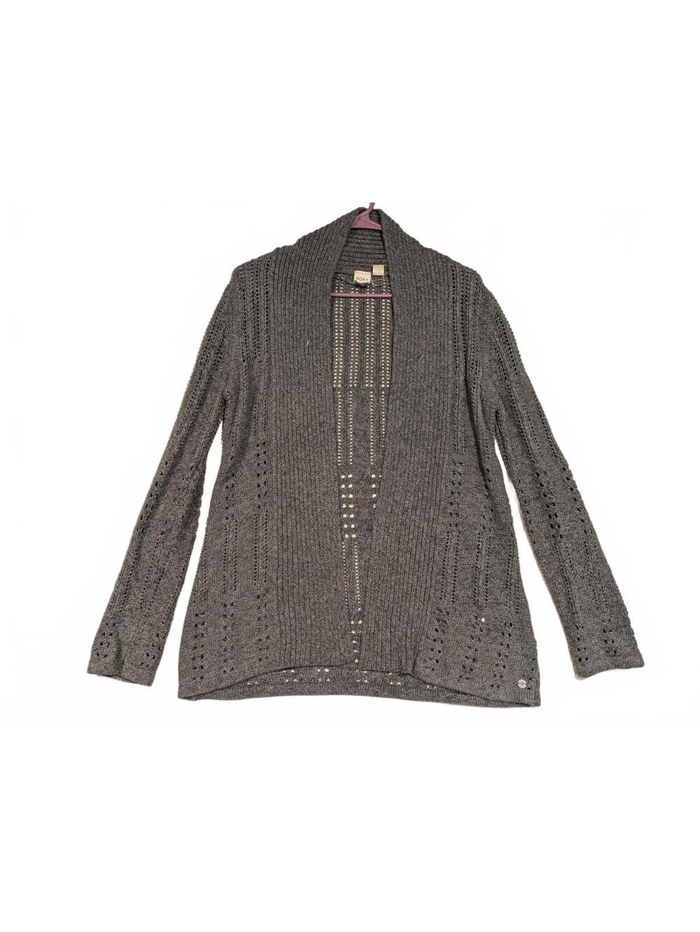 Roxy Gray Open Knit Long Sleeve Cardigan Sweater Womens Small